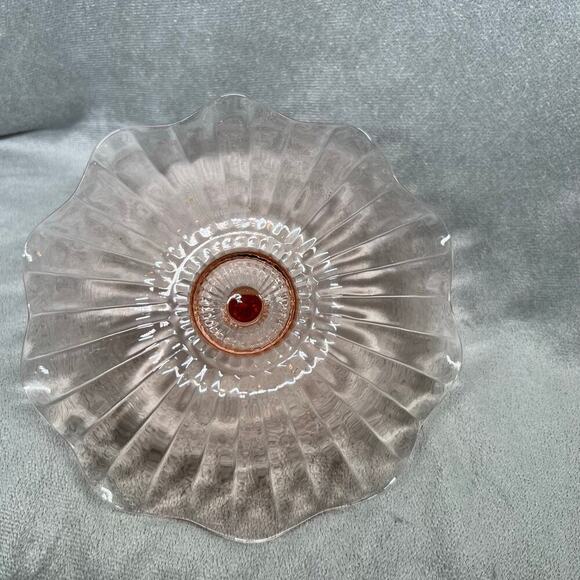 Vintage Pink Depression Glass Candy Dish Center Handle 7" - Picture 3 of 6